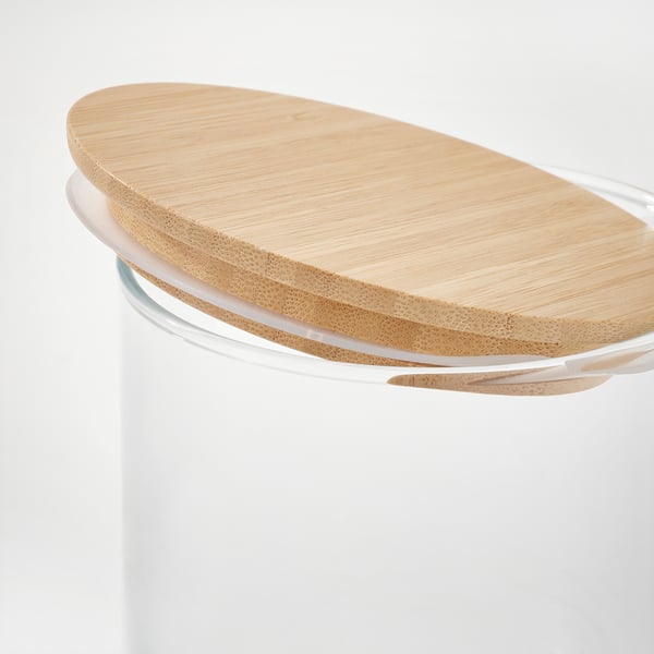 EKLATANT Jar with lid, clear glass/bamboo, 0.8 l