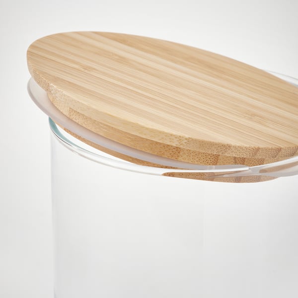 EKLATANT Jar with lid, clear glass/bamboo, 1 l