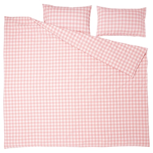 The ek tandvinge bedding set: light pink and white gingham duvet cover and pillowcases made of 100% organic cotton.