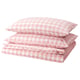 EKTANDVINGE Duvet cover and 2 pillowcases, light pink white/check, 240x220/50x80 cm