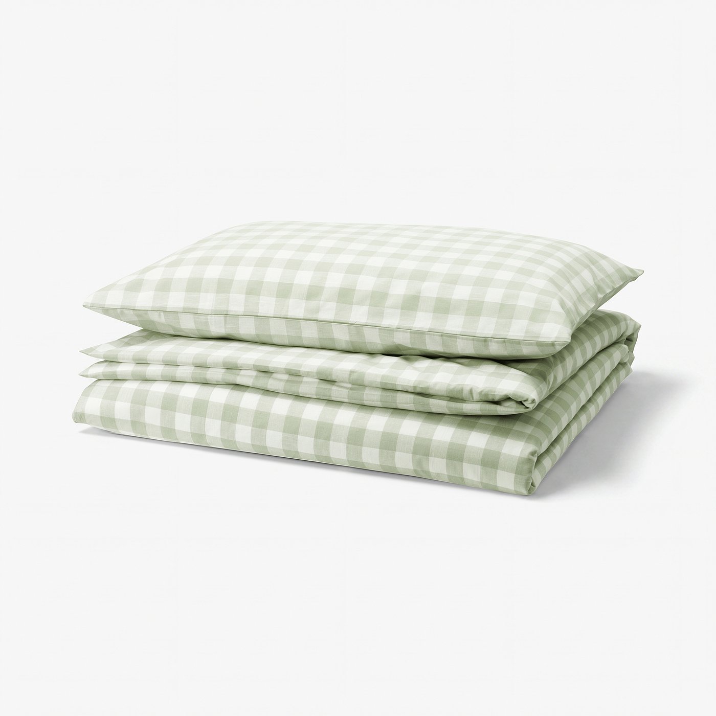 EKTANDVINGE Duvet cover and pillowcase, pale grey-green white/check, 150x200/50x80 cm