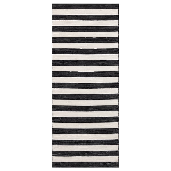 ELSYSTEM Rug, low pile, black/white/stripe, 80x200 cm