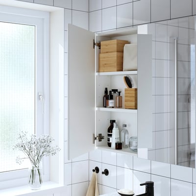 ENHET Mirror cabinet with doors, white, 80x17x75 cm