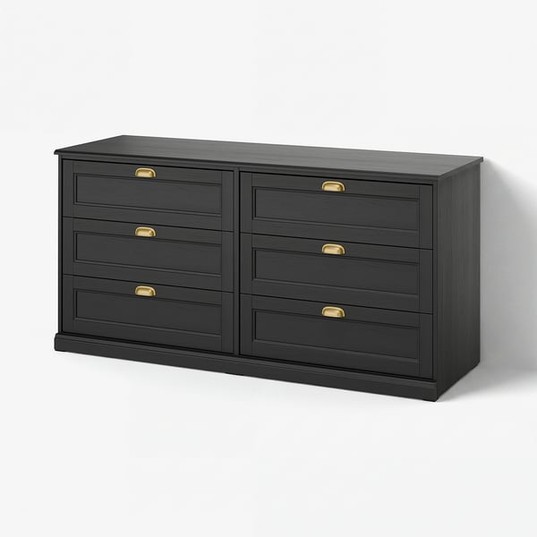 FÅGELFJÄLLET Chest of 6 drawers, black oak effect, 160x51x78 cm
