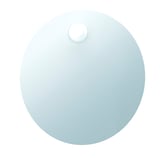Circular, light blue mirror with backlit lighting, glass construction, smooth design.