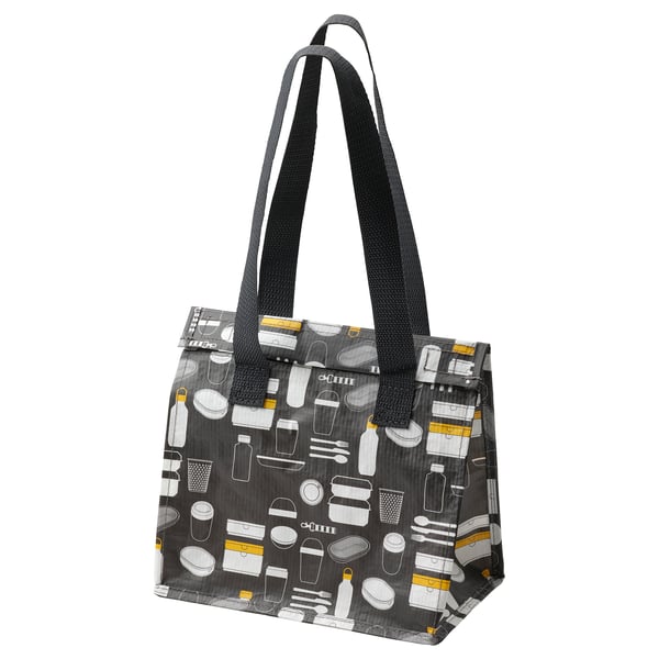 FLADDRIG Lunch bag, patterned grey, 25x16x27 cm