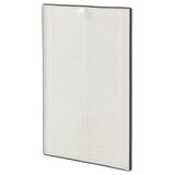 White rectangular air philtre with horizontal lines, made of plastic and non-woven material.