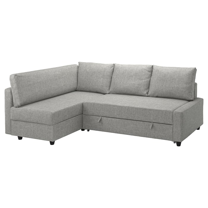 FRIHETEN / KLAGSHAMN corner sofa-bed with storage, Faringe light grey