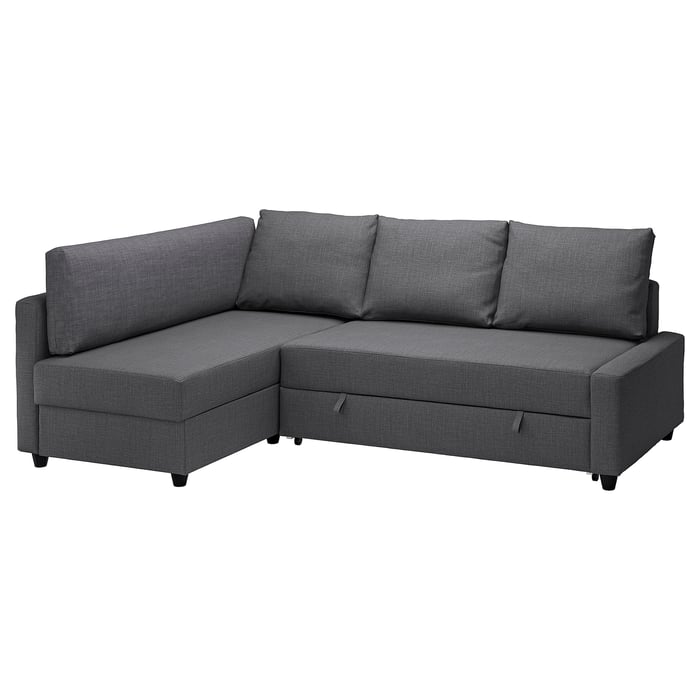 FRIHETEN / KLAGSHAMN corner sofa-bed with storage, Skiftebo dark grey
