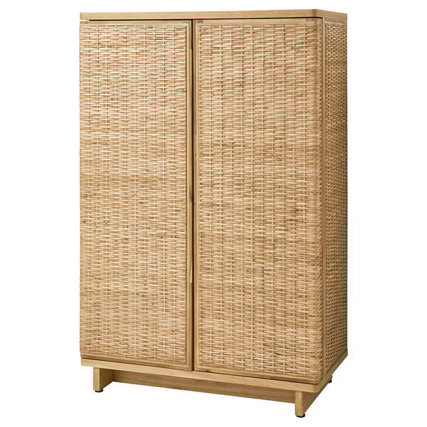 Rattan and wood cabinet, natural colour, rectangular shape, two doors.