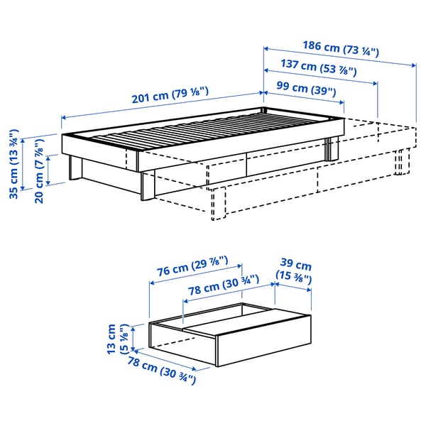 GLAMBERGET Bed frame with storage and mattress, pine/Vesteröy extra firm, Double