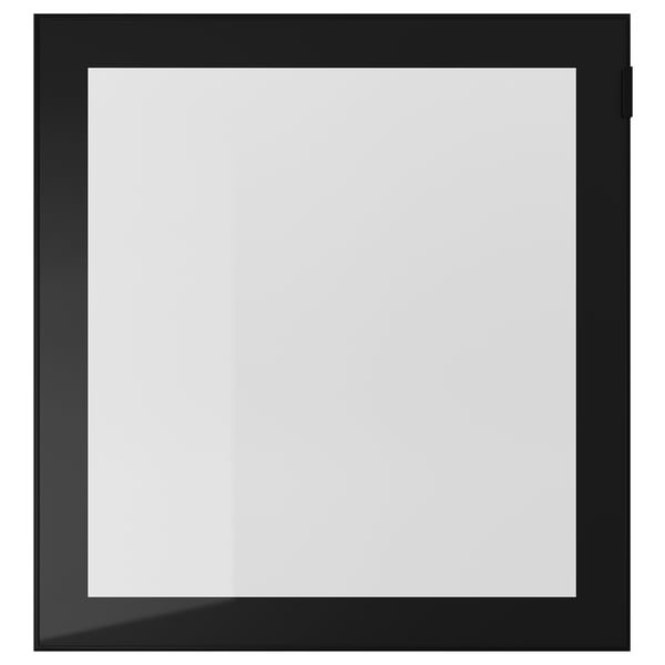 GLASSVIK Glass door, black/clear glass, 60x64 cm