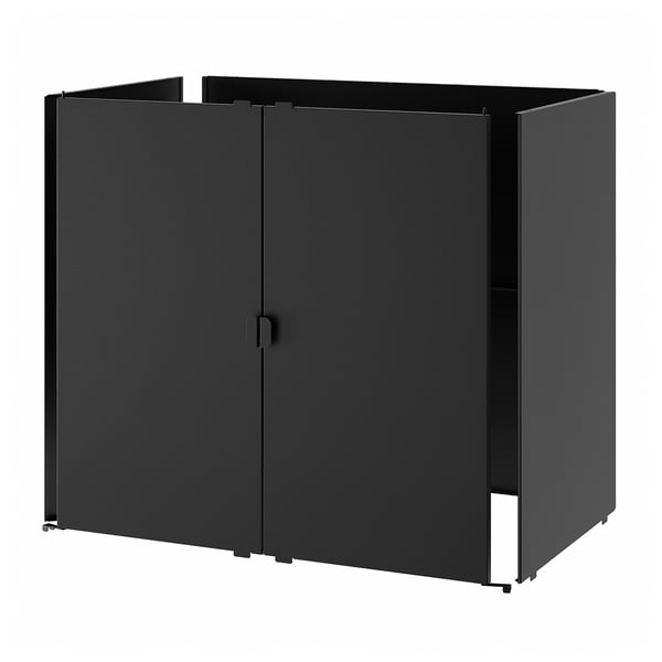 GRILLSKÄR Door/side units/back, black/stainless steel outdoor, 86x61 cm