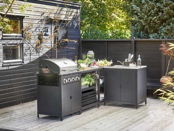GRILLSKÄR Outdoor kitchen, stainless steel, 244x147 cm