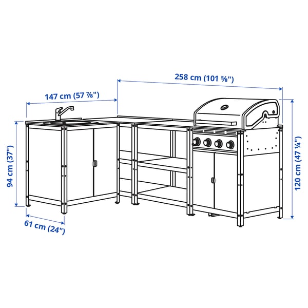 GRILLSKÄR Outdoor kitchen, stainless steel, 244x147 cm