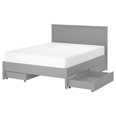GULLABERG bed, light grey, wooden, rectangular, with 4 drawers.