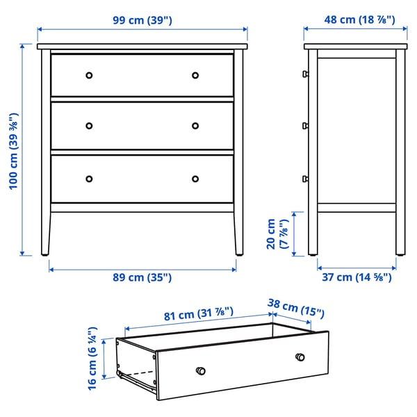 GULLABERG Chest of 3 drawers, yellow, 99x48x100 cm