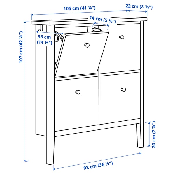 GULLABERG Shoe cabinet with 4 compartments, white, 105x22x107 cm