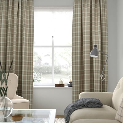 HÄGGVECKMAL Room darkening curtains, 1 pair, beige/with heading tape, 145x250 cm