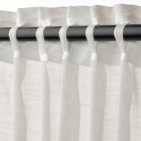 HÄLLEBRÄCKA Sheer curtains, 1 pair, white/with heading tape, 145x250 cm