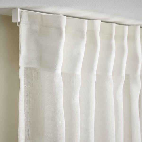 HÄLLEBRÄCKA Sheer curtains, 1 pair, white/with heading tape, 145x250 cm