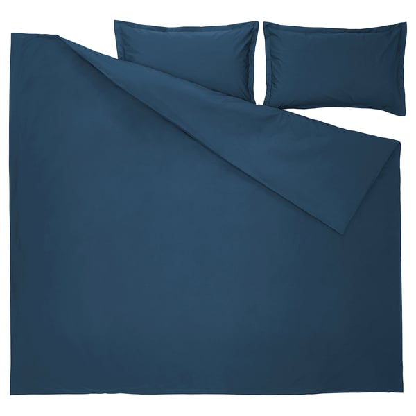HAMPFLOCKEL Duvet cover and 2 pillowcases, dark blue, 200x200/50x80 cm