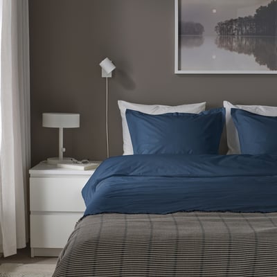 HAMPFLOCKEL Duvet cover and 2 pillowcases, dark blue, 200x200/50x80 cm