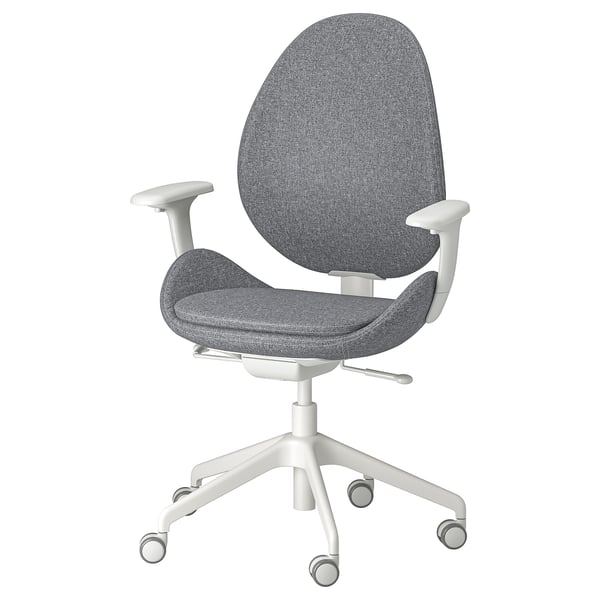 HATTEFJÄLL Office chair with armrests, Gunnared medium grey/white