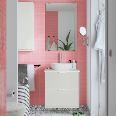 HAVBÄCK / VINDELÄLVEN Wash-stnd w drawers/wash-basin, white/white marble effect, 62x49x77 cm