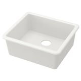 A HAVSEN white sink. Its square, made of ceramics with a smooth, rounded design.