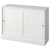 HAVSTA white wooden sideboard with sliding doors, rustic design.