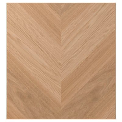 HEDEVIKEN oak veneer panel, light brown, square, herringbone pattern.
