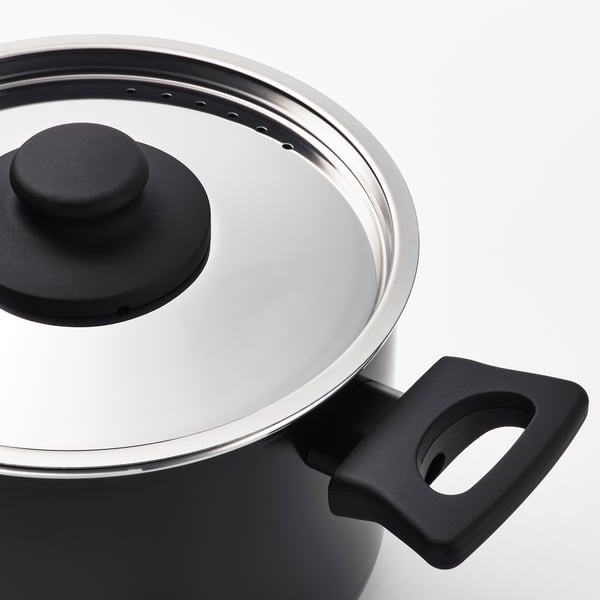HEMLAGAD Pot with lid, non-stick coating black, 3 l