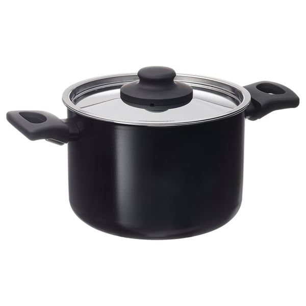 HEMLAGAD Pot with lid, non-stick coating black, 3 l