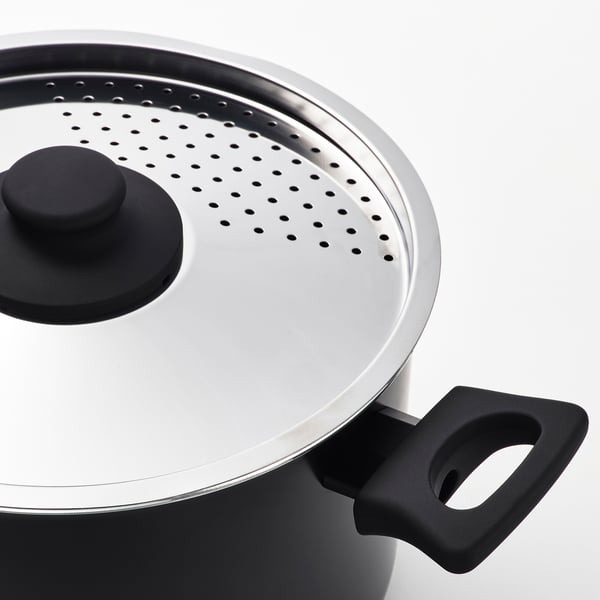 HEMLAGAD Pot with lid, non-stick coating black, 5 l