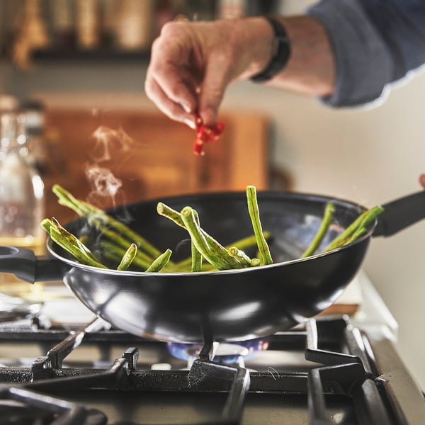 HEMLAGAD Wok with lid, non-stick coating black, 28 cm