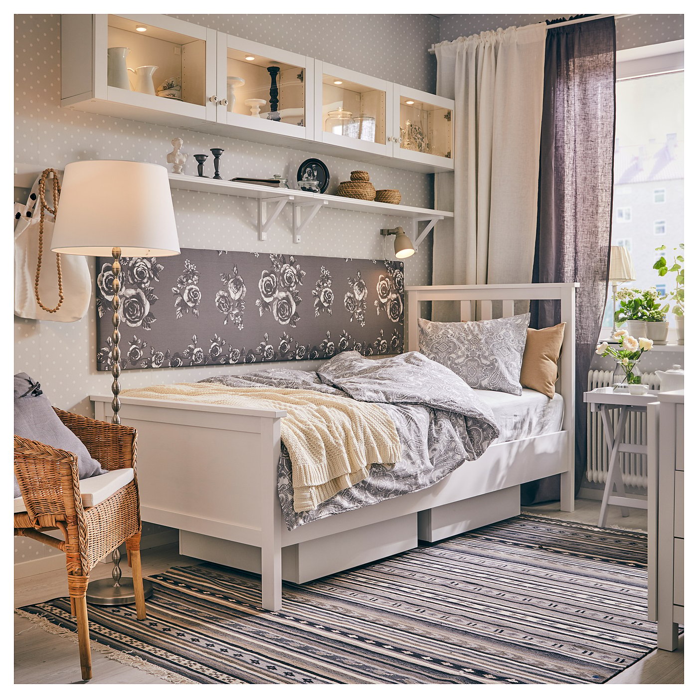 HEMNES bed frame, white stain/Lönset, Single - IKEA