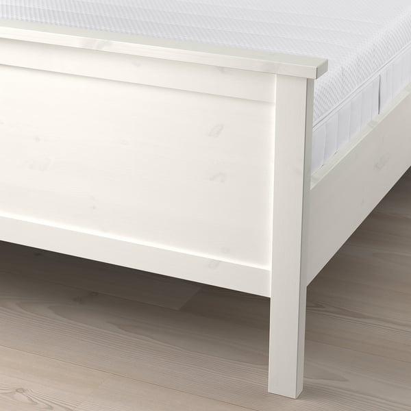 HEMNES Bed frame with mattress, white stain/Åkrehamn firm, Single