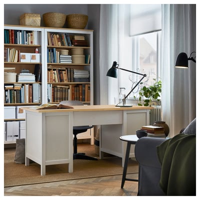 HEMNES Desk, white stain/light brown, 155x65 cm