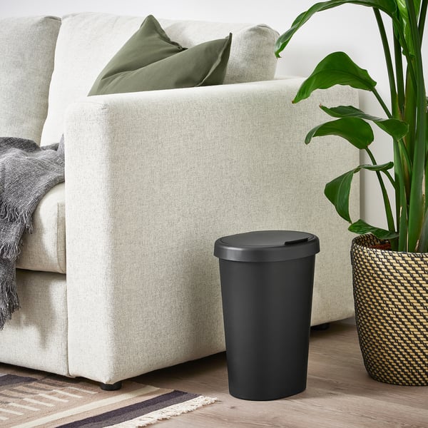 HÖLASS Bin with lid, black, 8 l