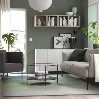 HOTELLRUM Rug, high pile, blue/green white, 200x300 cm