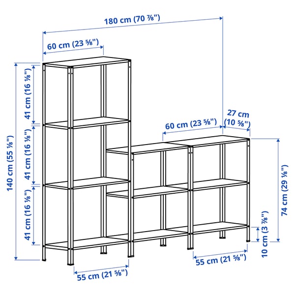 HYLLIS Shelving unit in/outdoor, 180x27x74-140 cm