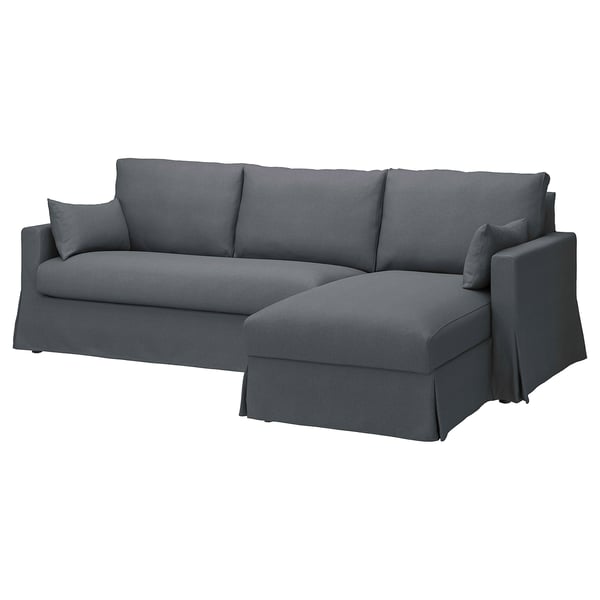 HYLTARP 3-seat sofa w chaise longue, right, Gransel grey