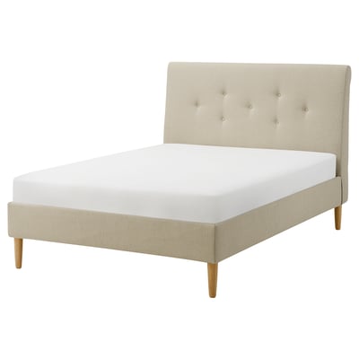 IDANÄS Upholstered bed frame, Naggen beige, Full/Double