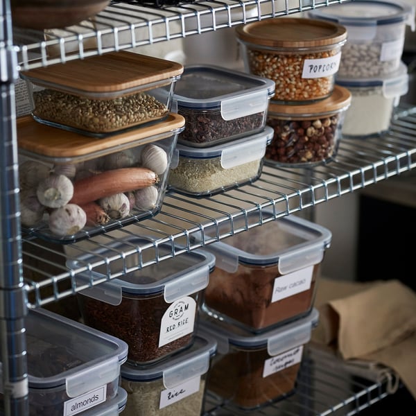 IKEA 365+ Food container with lid, square glass/plastic, 600 ml