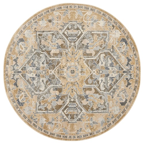 Round beige and grey patterned JÄRNVÄG rug, made from polypropylene and synthetic rubber.