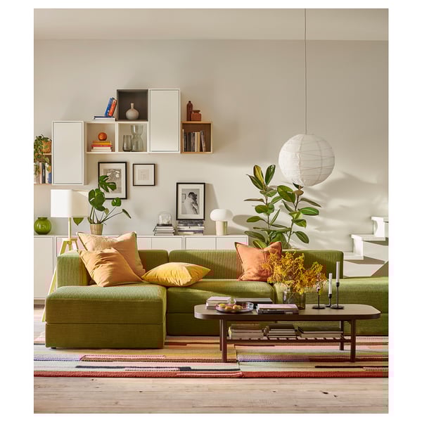 JÄTTEBO 3,5-seat mod sofa w chaise longues, Samsala dark yellow-green