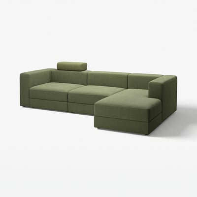 JÄTTEBO 4-seat mod sofa w chaise longue, right with headrest/Samsala dark yellow-green