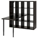 KALLAX dark brown shelf desk combo, angular, adjustable legs.