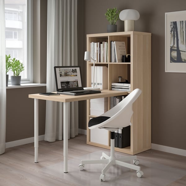 KALLAX / LINNMON Desk combination, white stained oak effect, 77x139x147 cm